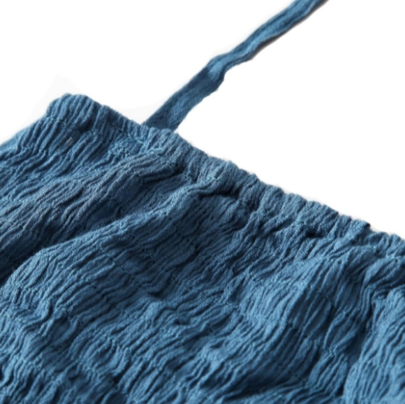 Peacock Blue Maxi Halter Gauze Dress Tiered Long Flowy Bohemian Beach Vacation - Picture 10 of 14